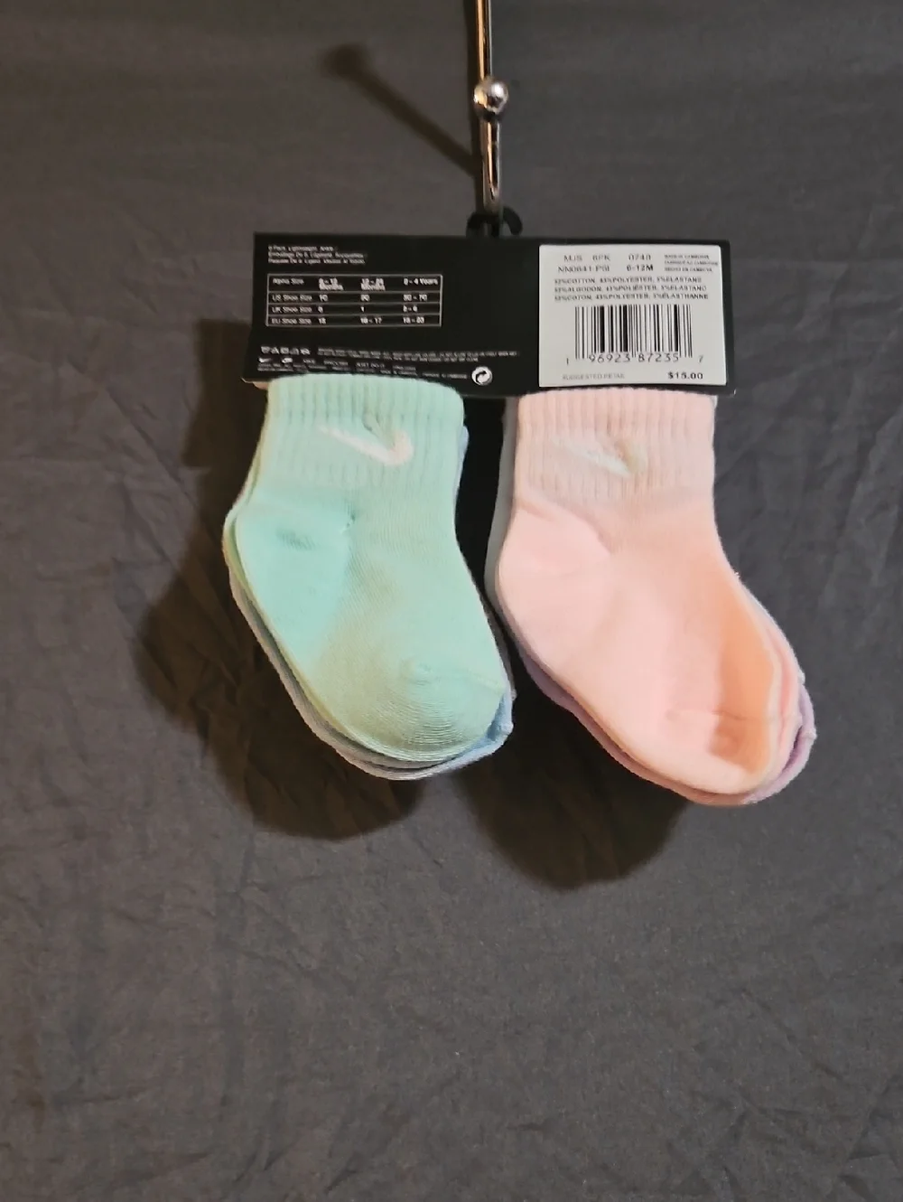 NIKE SWOOSH 6PK INFANT ANKLE SOCKS: NEW IN PACK: SIZE 6-12 MTH